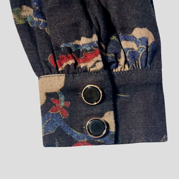 Novella Modest Midi Dress Size Medium Prairie Cottage Floral Ruffle Tiered Black - Picture 7 of 12